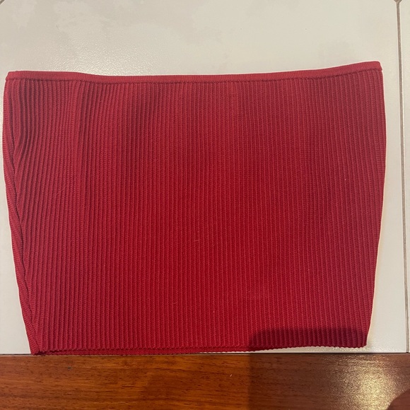 Babaton Dark Red Ribbed Cropped Tube Top - Picture 2 of 4